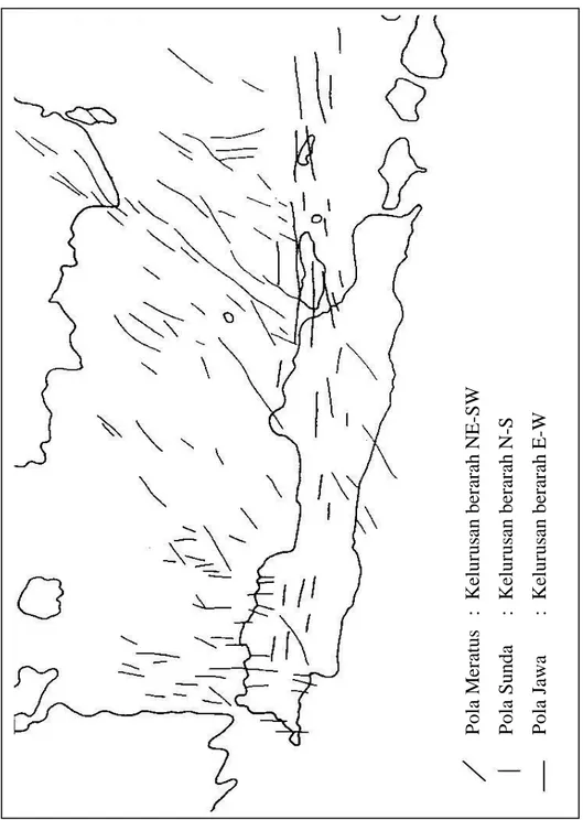 Gambar 5   Pola struktur geologi di Pulau Jawa dan sekitarnya (Pulunggono dan  Martodjojo, 1989)