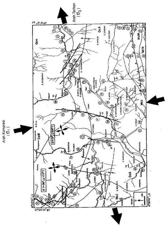 Gambar 7   Pola tegasan regional pada kala Miosen Awal. 