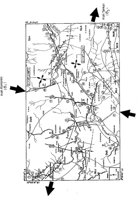 Gambar 8   Pola tegasan regional pada kala Miosen Tengah. 