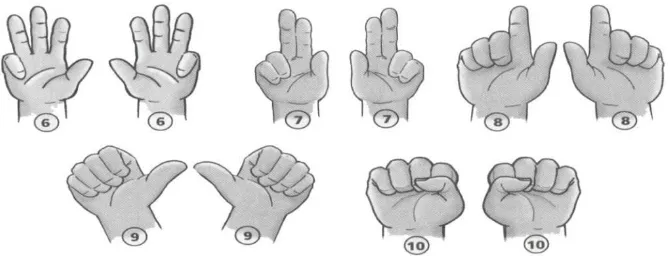 Gambar 1. Ilustrasi posisi jari dasar metode jarimatika 