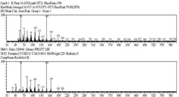 Gambar  5.  Spektra  massa  rosifoliol  dalam 