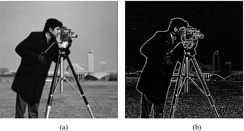 Gambar 2.7 (a) Citra camera, (b) Citra hasil pendeteksian seluruh tepi 