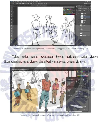 Gambar 4.4. Proses Penyempurnaan Garis-Garis, Menggunakan Adobe Photoshop CS6. 