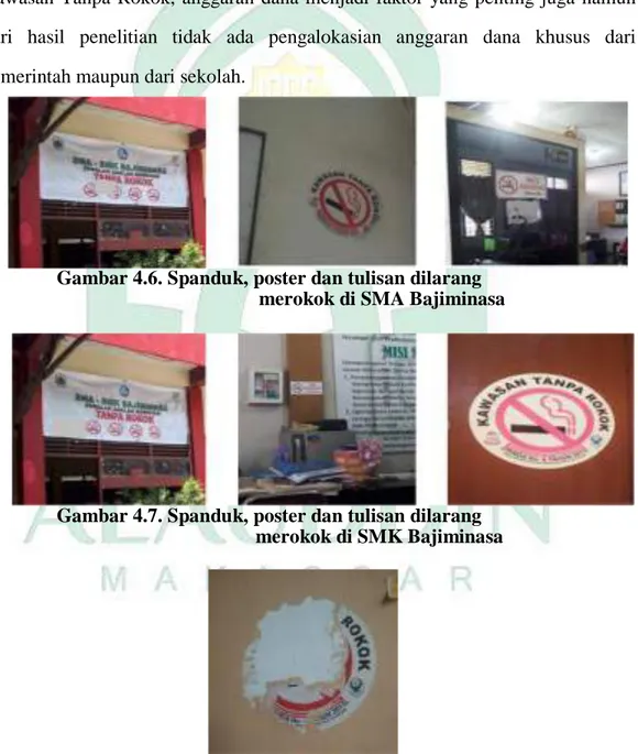 Gambar 4.6. Spanduk, poster dan tulisan dilarang  merokok di SMA Bajiminasa 