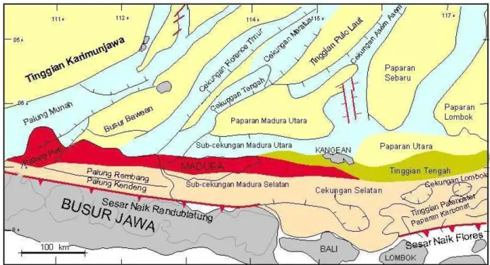 Gambar  3. Peta sebaran cekungan di Laut Jawa  (Soediro, 1973)
