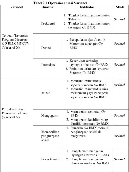 Tabel 2.1 Operasionalisasi Variabel 