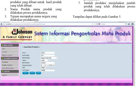 Gambar 5.  Tampilan input  data produksi 