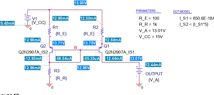 FIGURE 10 Current mirror with mismatched transistors: IS2 = 5IS1 