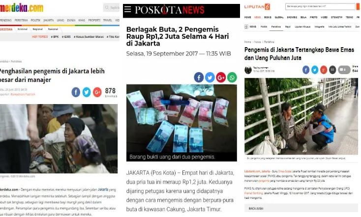 Gambar 1.1 Pemberitaan media mengenai pengemis di Jakarta Sumber : Media Online 