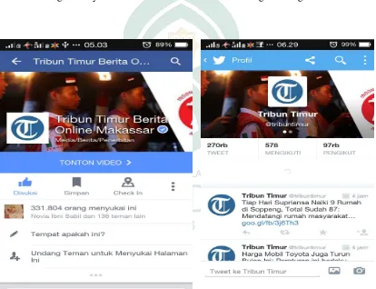 Gambar 2. Akun Facebook dan akun Twitter Tribun Timur Makassar 