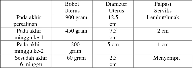 Tabel: perubahan-perubahan yang normal didalam uterus selama masa nifas 