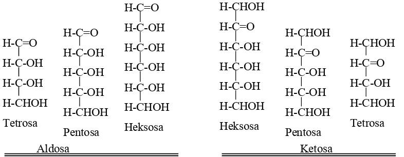 Gambar 14.6. Kelompok aldosa turunan dari gliseraldehid dan ketosa dihidroksiaseton  