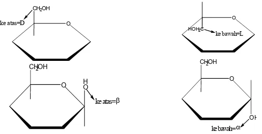 Gambar 14.9 Struktur α�D�glukopiranosa menurut proyeksi Fischer dan Haworth  