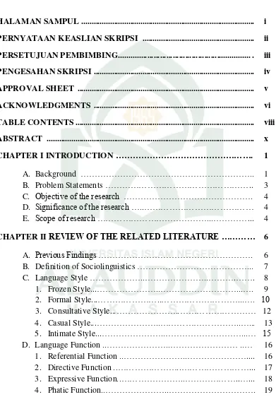 TABLE CONTENTS .......................................................................................