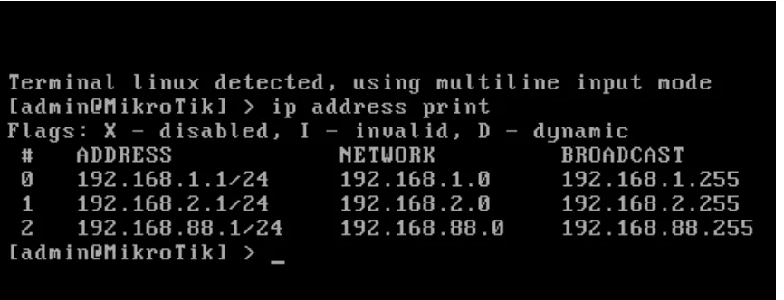 Gambar 4.1 Tampilan IP address di Mikrotik Router 