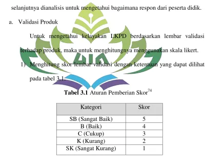 Tabel 3.1 Aturan Pemberian Skor74 