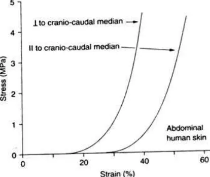 FIGURE 43.7 Stress—strain curves of human abdominal skin (Daly, 1966). 
