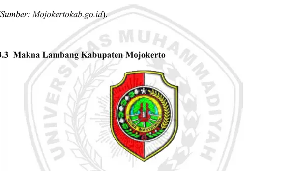 Gambar 3.2 Lambang Kabupaten Mojokerto (Sumber: Mojokertokab.go.id)  Berdasarkan  Peraturan  Daerah  Kabupaten  Mojokerto  dalam  sumber  Mojokertokab.go.id dijelaskan bahwa Nomor 1 Tahun 1972 Tambahan Lembaran  Daerah  Propinsi  Jawa  Timur  Tahun  1973  