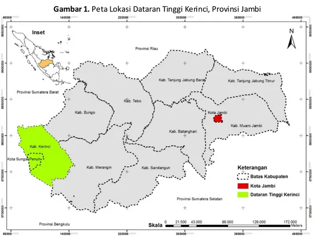 Gambar 1. Peta Lokasi Dataran Tinggi Kerinci, Provinsi Jambi 