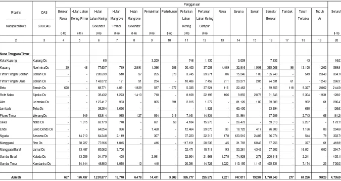 Tabel I.4. Pola Penggunaan Lahan di Wilayah Kerja BPDAS Benain Noelmina Tahun 2007 (Tahun Terakhir)