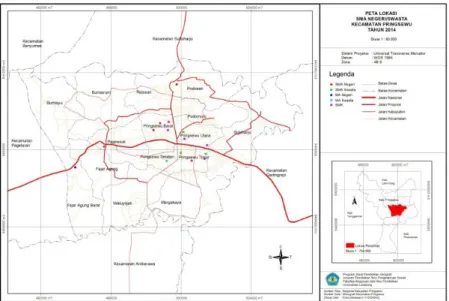 Gambar 3. Peta Lokasi SMA Negeri/Swasta Kecamatan Pringsewu Tahun 2014 