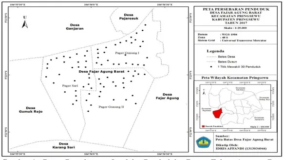 Gambar 1.  Peta  Persebaran  Jumlah  Penduduk  Desa  Fajar  Agung  Barat  Kecamatan Pringsewu Kabupaten Pringsewu Tahun 2017 