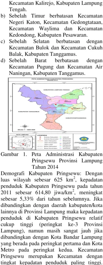 Gambar  1.  Peta  Administrasi  Kabupaten  Pringsewu  Provinsi  Lampung  Tahun 2014 