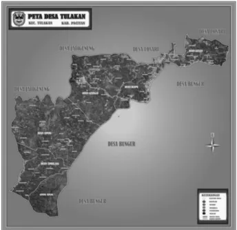 Gambar 1. Peta Desa Tulakan (Sumber: Website resmi Desa Tulakan, 2019)  Program pengabdian dilaksanakan pada bulan April 2019 yang terdiri dari  tiga  tahap,  yaitu  persiapan,  pelaksanaan  dan  evaluasi