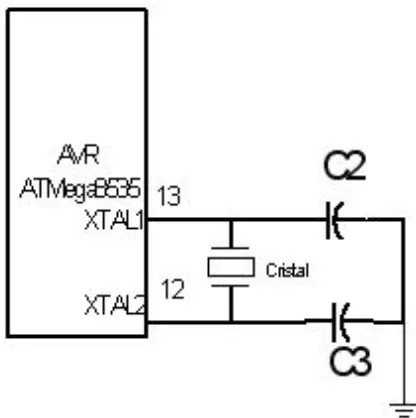 Gambar 3.7. Osilator kristal yang dihubung ke mikrokontroler AVR 