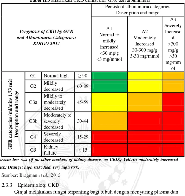 Tabel II.3 Klasifikasi CKD dilihat dari GFR dan albuminuria 