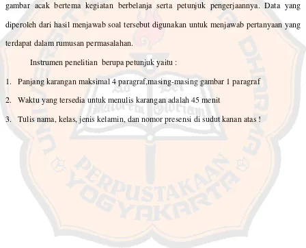 gambar acak bertema kegiatan berbelanja serta petunjuk pengerjaannya. Data yang 