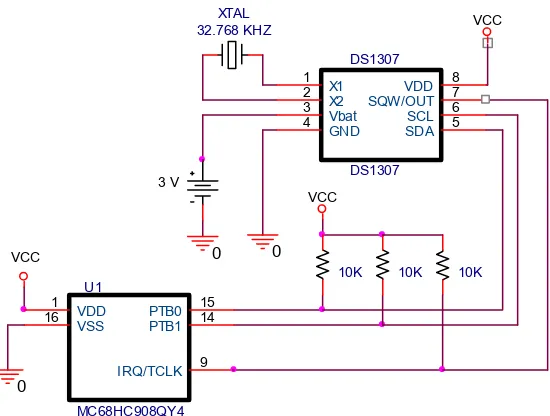 Gambar 3.4 Koneksi Mikrokontroler dengan DS1307 