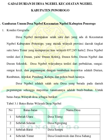 Tabel 3.1 Batas-Batas Wilayah Desa Ngebel 