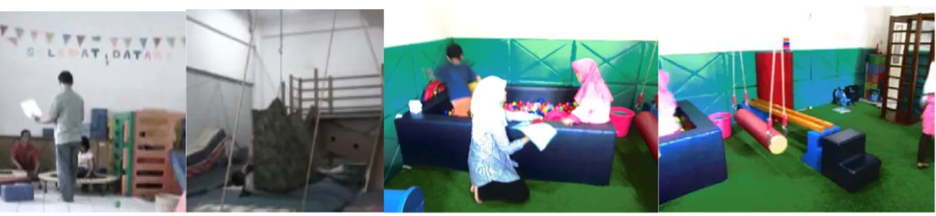 Gambar 1 . Playground yang ada di TK inklusi, dari kiri ke kanan yaitu dari TK Alfikri, Mutiara Bunda Playschool, TK Lentera Insan, dan TK  Sekolah Alam