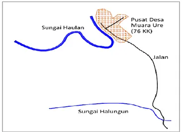 Gambar 4. Peta Sungai Haulan dan Sungai Halungan dari  Pusat Desa Muara Urie. 