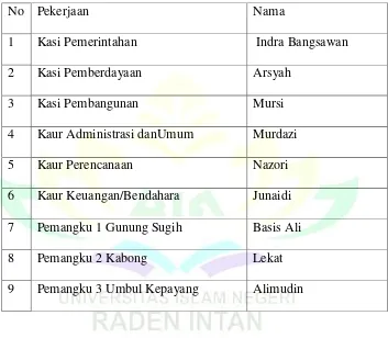 TABEL 3.3 Pemerintahan pekon Gunung sugih 