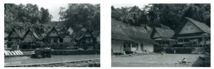 Gambar 3. Rumah-rumah di Kampung Naga yang teratur, bersih, dan rapi, sangat  peduli lingkungan, sehingga keseimbangan lingkungan tetap terjaga  (Sumber: Padma, 2001: 11).
