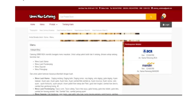 Gambar  6.  Tampilan  home  sebagai  halaman  utama  website  Catering  Ummi  Nisa  yang  memperkenalkan  contoh-contoh  produk  dan  disertakan  dengan  nomor  handphone  yang  dapat  dihubungi