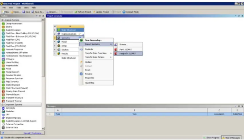 Gambar 3.7 Cara import gambar  “.sldprt” ke dalam ANSYS  Workbench 14.0 