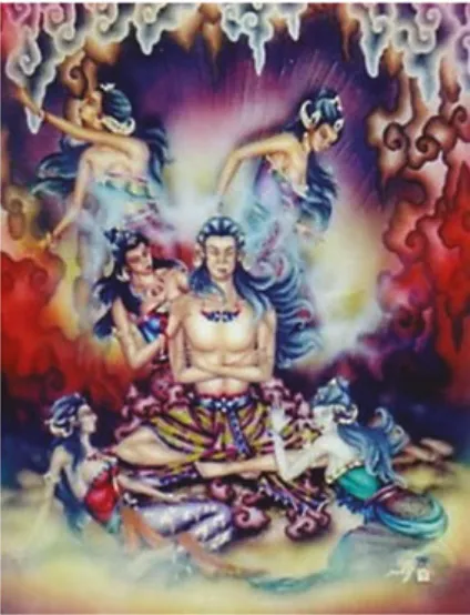 Gambar 4.51 Arjuna bertapa di Gunung Indrakila yang sedang digoda para bidadari dari sorga agar 