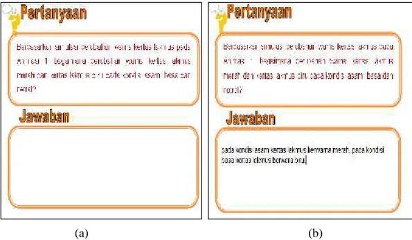 Gambar  3.  (a) Kolom  jawaban  sebelum  diisi  oleh  pengguna e-book, (b) Kolom jawaban setelah diisi oleh pengguna e-book.