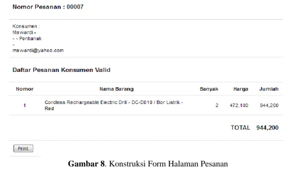 Gambar 8. Konstruksi Form Halaman Pesanan 