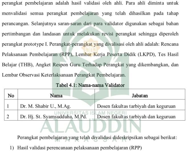 Tabel 4.1: Nama-nama Validator 