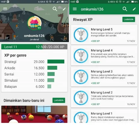 Gambar 2.8 Fitur Gamifikasi pada aplikasi Google Play Games 