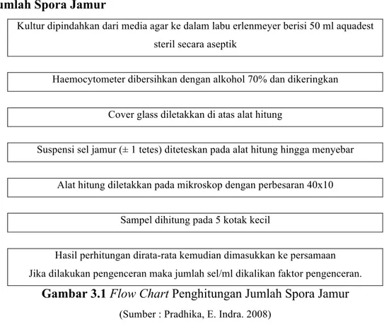 Gambar 3.1 Flow Chart Penghitungan Jumlah Spora Jamur  (Sumber : Pradhika, E. Indra. 2008) 