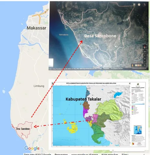 Gambar  1.  Lokasi  kegiatan  di  Desa  Sanrobone,  Kecamatan  Sanrobone,  Kabupaten  Takalar,  Provinsi Sulawesi Selatan