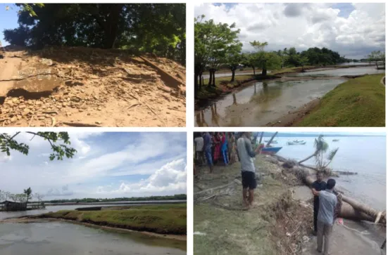 Gambar 4.   Identifikasi areal terabrasi sekitar Benteng Sanrobone dan estimasi kegiatan  rehabilitasi melalui penanaman mangrove
