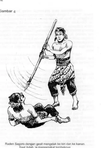 Gambar 4 Raden Sagoro dengan gesit mengelak ke kiri dan ke kanan. 