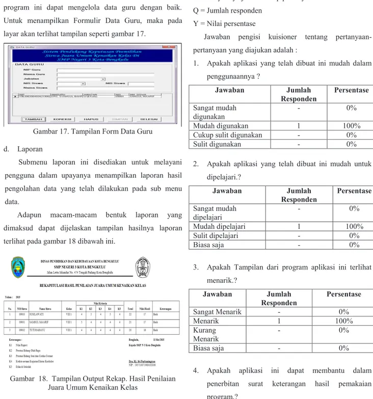 Gambar 17. Tampilan Form Data Guru  d.  Laporan 