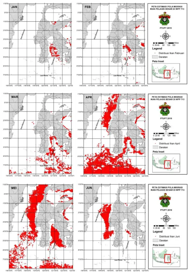 Gambar 2.  Pola migrasi ikan pelagis besar pada Januari s.d. Juni  di Wilayah Pengelolaan Perikanan 713